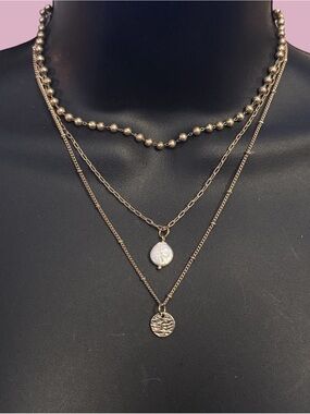 Frenzy gold tone multi chain layered pendant necklace
